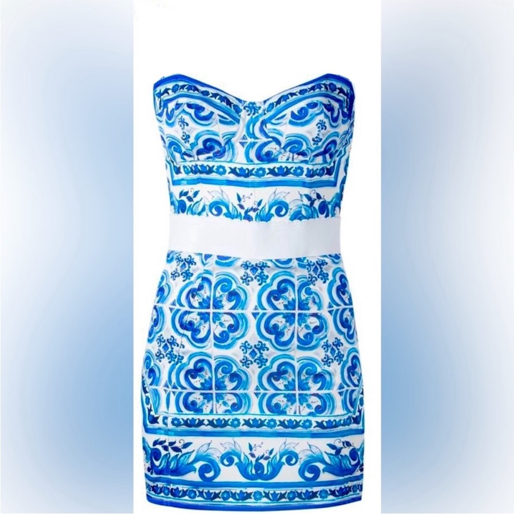 Sold DOLCE & GABBANA MAJOLICA BLUE MINI DRESS